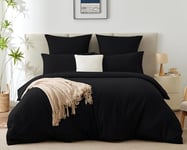 WAVVE Housse de Couette 260x240 cm avec 2 Taies d'oreiller 65x65 cm，Parure de Lit 2 Personnes pour lit 200x200 avec Fermeture Éclair Sets de Housse Couette en Microfibre, Noir 260 x 240 240x260