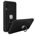 Case for Samsung A70 Case Bi Material Rigid Soft Magnetic Ring Stand Black