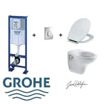 PACK COMPLET WC SUSPENDU BATI GROHE SL AUTOPORTANT + PLAQUE CHROME + CUVETTE JACOB DELAFON BRIVE + ABATTANT DURAVIT SIAMP MONACO