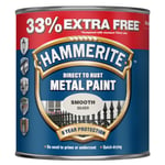 Hammerite Metal Paint Smooth Silver 750ml + 33% Free Direct To Rust Protection