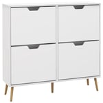 HOMCOM Meuble à Chaussures 4 abattants, Armoire à Chaussures 16 Paires, avec étagère réglable, Pieds en Bois de pin, Rangement Chaussure, Grande capacité pour Couloir, entrée, 95 x 26 x 95 cm, Blanc