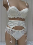 32D BRA SIZE 8 THONG SUSPENDER SET IVORY SATIN LUXE ULTIMO LINGERIE RRP £90 BNWT