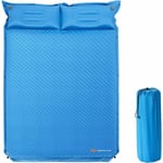 Matelas Camping Autogonflant 2 Personnes - GOPLUS - Matelas Gonflable 2 Personnes Connectable - 2 Oreillers en U - Bleu