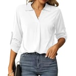 Justay Comf Blouses for Women V Neck Ladies Chiffon Tops Long Sleeve Casual Tunic Tops Elegant Womens White Shirts