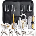 Kit de Crochetage Serrure,26-Pièce Lock Picking Kit,Outils de D¿entraînement avec 4 Serrure Transparente pour Serruriers Débutant et Pro(Transparent)(Q53)