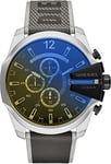 Diesel Watch for Men Mega Chief, Quartz Chronograph Movement, 51 mm Silver Stainless Steel Case with a Nylon Strap, DZ4523