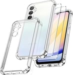 New&Teck Coque pour Samsung Galaxy A25 5G + 2 Verre Trempé Protection écran, Housse Etui en Silicone TPU Souple, Bumper avec Coins Renforcés, Protection Claire.