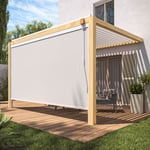 Pergola bioclimatique adossée en bois blanc 3x4m + 1 store