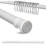 Meykoers Tringle à rideau de douche en acier inoxydable 70-110cm, blanc barre a rideau de douche sans perçage, avec 12 anneaux de rideaux de douche