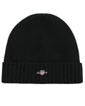 GANT Unisex. Shield Wool Beanie Hat, Black, One Size