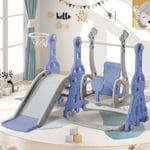 Toboggan pour enfants,4 en 1 avec support de basket-ball, échelle d'escalade, toboggan de jardin pour intérieur bleu Okwish