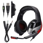 Over Ear Gaming Headphones Hifi Sound Stereo Headset Professional Studio Monitor Headset for Recording Monitoring Podcast PC TV(Black red)