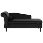 Chaise Longue Méridienne Côté Gauche en Velours Noir avec Rangement pour Salon