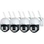 Ctronics - Lot de 4 Caméra Surveillance 4K 8MP WiFi 2,4/5Ghz Extérieure Détection Humaine/Véhicule avec Suivi Automatique 355°Pan 90°Tilt Vision