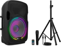 Wiibo Festa 12Bt - Enceinte Active Professionnelle 12" - Puissance 600W - Haut-Parleur Avec Bluetooth - Connexion Usb/Sd - Support Réglable - Kit Câble + Microphone - Télécommande - Illumination Led