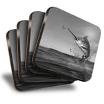 Set of 4 Square Coasters - BW - Marlin Swordfish Sea Creature  #43187