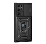 Case For Samsung S22 Ultra Black Armoured Clip On With Ring Holder