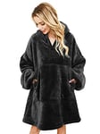 LIVACASA Pull Couverture Unisexe Chaud Doux avec Grand Poche Sweat à Capuche Hiver Robe de Chambre Pull Plaid Hoodie Cadeaux de Noël en Camping pour Devant La Télé Rouge foncé