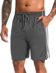 Irdcomps Short Sport Homme Pantalons de Sport Court Shorts de Sport avec Bandes Latérales Pantalon Shorty Sport avec Poches Short de Course Jogging Basket-Ball Fitness Training Gris Foncé Blanc S