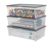 CleanPEAK Set of 3 Large 10 Litre Plastic Stackable Storage Boxes With Lids