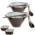 2×Ramen Bowl Sets, Japanese Noodle Bowls with Spoons, Chopsticks & Dip Bowls for Pho, Soup, Udon & Instant Noodles, Dishwasher, Microwave & Oven Safe, Reactive Glaze 