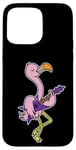 Coque pour iPhone 15 Pro Max Flamant rose jouant de la guitare