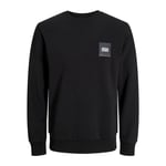 Jack & Jones Mens Sweatshirt Crew Neck & Long Sleeve Pullover for Men - Black Cotton - Size Small