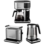 Russell Hobbs Set Petit-déjeuner Cafetière (1,25 L et 1400 W) + Bouilloire (en verre de 1,7 L et 2400 W) + Grille pain (Fentes extra larges) Attentive