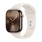 Apple Watch Series 10 GPS + Cell 46 mm guld titan, stjerneskær sportsrem - M/L