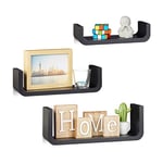 Relaxdays Étagère tablette flottante murale en forme de U lot de 3 en MDF compartiment coloré 40 cm large, noir