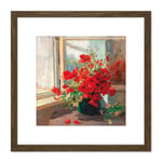 Florian Bouquet Poppies Window Flowers Painting 8X8 Inch Square Wooden Framed Wall Art Print Picture with Mount