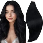 RUNATURE Extension Adhesive Cheveux Naturel Noir 12 Pouces/30cm Extension Cheveux Naturel Adhesif Noir 20 Pièces 30g Extension Bande Adhesive Cheveux Naturel Invisible #1