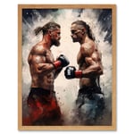 Cage Fight Oil Paint Artwork Combat Mixed Martial Arts Boxing Wrestling Art Print Framed Poster Wall Decor 12x16 inch