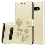 ZHENGYAQI-PHONE CASE Housse en Cuir PU à Rabat Horizontal élégant Rose en Relief for Galaxy S10, avec Porte-Cartes et emplacements for Cartes Couvercle de Protection (Color : Gold)