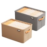 Lot de 2 paniers de rangement pour organiser les paniers de rangement en toile et tissu avec poignées en cuir pour étagères, vêtements, panier-cadeau vide