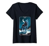 Womens Funny Tarot Card The Howler Wolf Howling Spiritual Reader V-Neck T-Shirt