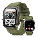 Montre Connectée Homme avec Appels Bluetooth 1,96'' Smartwatch Militaire avec 100+ Modes Sportifs Moniteur Fréquence Cardiaque Tensiomètre Étanche Montre Intelligente pour Android iOS (Vert)