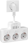 Multiprise Avec Interrupteur Individuel 3 Prises Et 3 Usb Avec 1 Type-C, Multiprise Murale 7 En 1, Prise Murale Idéale Pour Les Maisons Les Bureaux Et Les Pièces, Blanc