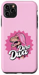 Coque pour iPhone 11 Pro Max Dinosaure aux cheveux roses, citation de Dino Diva