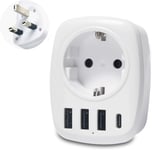 Adaptateur Prise France Vers Anglaise, Adaptateur De Voyage Uk Avec 3 Usb Et 1 Type-C, Uk Prise Adapteur, Europe Francaise 2 Broches Vers Gb 3 Pour Royaume-Uni, Dubai, Irlande, Bre[EXT252035]