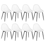 Klihome Chaise Salle à Manger Lot de 8, Chaise Scandinave, avec Dossier Creux, Chaise en Coque, Chaise Plastique, Chaise de Cuisine, Dossier et Siège en PP, Pieds en Métal, Blanc, K0018EZS-8