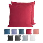 Komfortec 100% Coton Jersey Taie d'oreiller - Lot de 2-60x60 cm, Oreiller 150 g/m², Housse de Coussin, Aurore Rouge