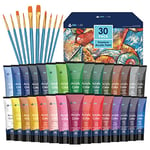 Peinture Acrylique 30 Tubes 36ml Set de Peinture Acrylique avec pinceaux Non Toxique Couleurs Brillantes pour Peinture sur Toile Papier Bois Pierre Artistes Enfants,Pigments Riches