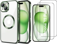 Coque Silicone Pour iPhone 15 Plus Couleur Vert Compatible Magsafe + 2 Verres Tr