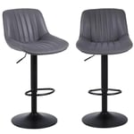 Youhauchair Tabouret Bar, Tabouret de Bar Lot de 2, Chaise de Bar Pivotants avec Dossier, Tabourets de Bar Réglable en Cuir PU, Chaise Haute Bar Moderne, Gris foncé