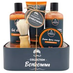 Coffret Homme Douche - Kit Complet Gel Douche, Shampoing, Crème de Rasage, Blaireau, Baume Apres Rasage Homme - Soin Corps, Visage - Senteur Fraicheur Sport - Entretien Barbe, French Tendance