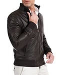 D'Arienzo Bomber Veste Cuir Marron Foncé Homme Agneau Moto Blouson Motard Véritable Cuir Made in Italy 107 Marron foncé/64