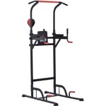 Station de traction musculation multifonctions punching ball chaise romaine hauteur réglable acier noir rouge