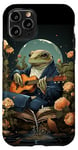 Coque pour iPhone 11 Pro Grenouille jouant de la guitare la nuit avec lune, fleurs, étang, anime