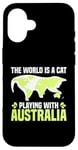 Coque pour iPhone 16 Le monde est un chat qui joue avec l'Australie World Map Traveler